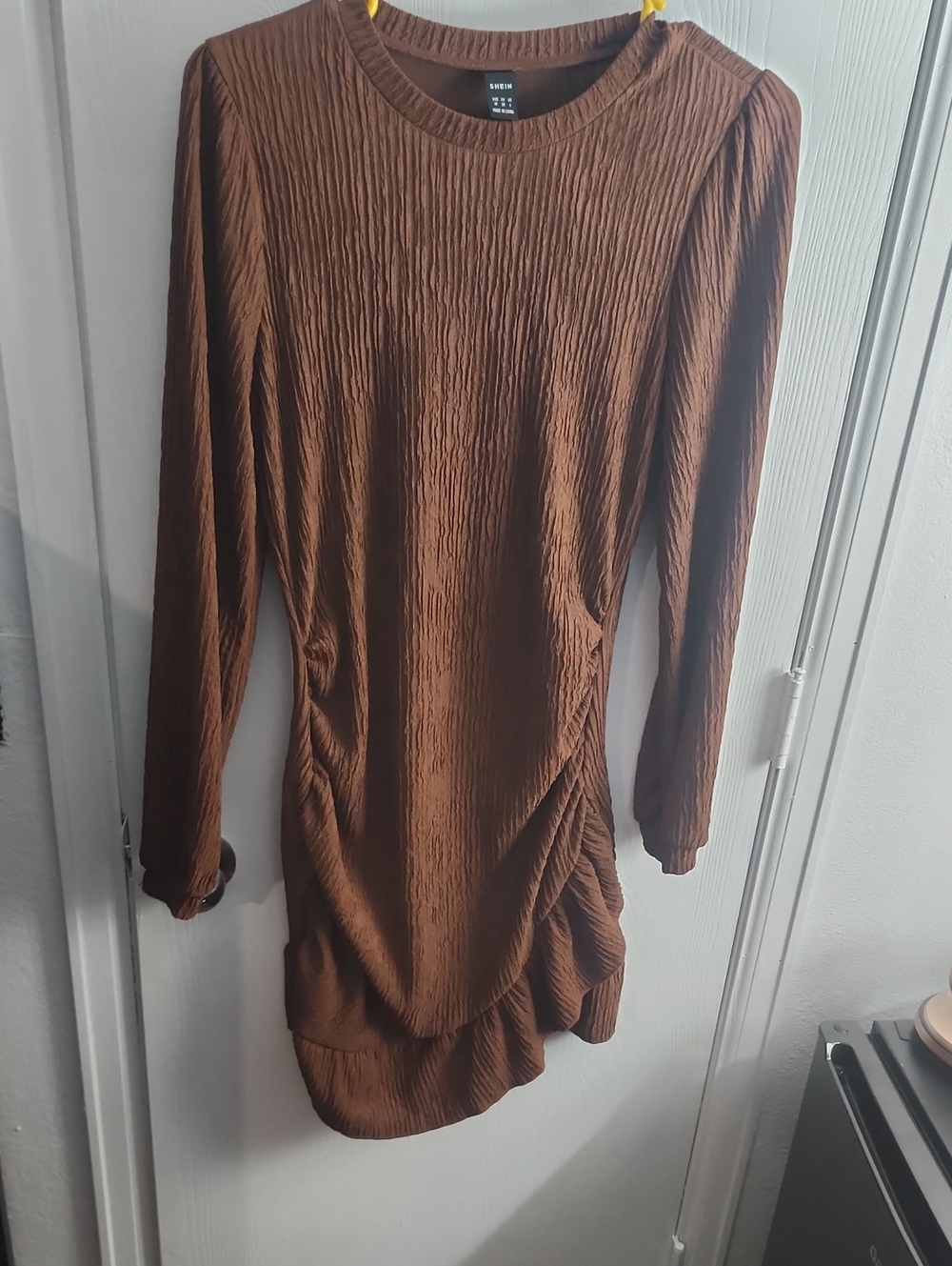 SHEIN Brown Crinkled Long Sleeve Top